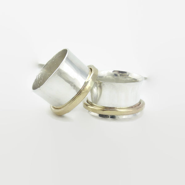 Two Tone Silver Gold Spinner Meditation Ring