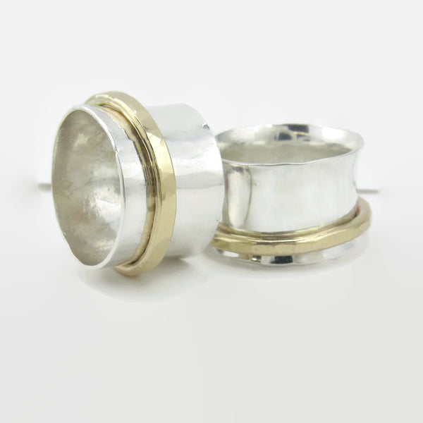 Two Tone Silver Gold Spinner Meditation Ring