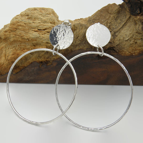 Hammered Disc Hoop Earrings