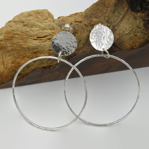 Hammered Disc Hoop Earrings