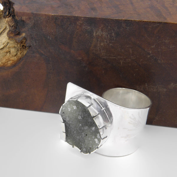 Green Druzy Fold Over Ring