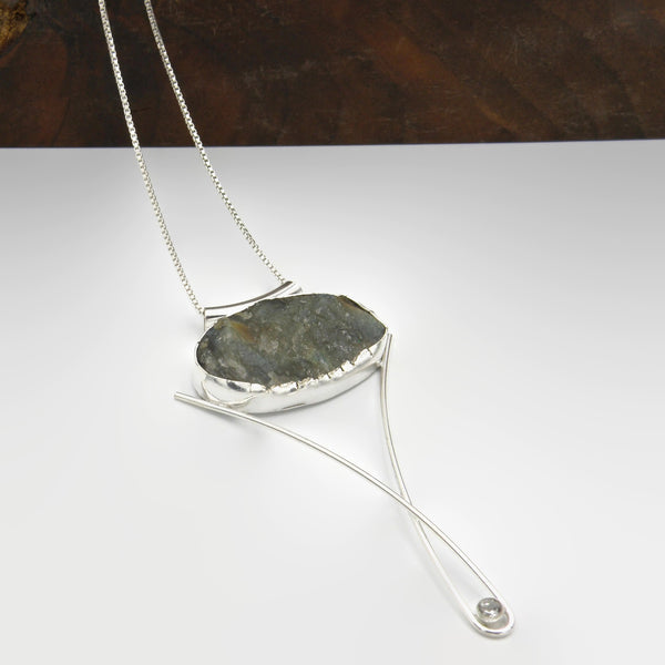 Labradorite Long Elegant Statement Necklace-Rough Cut