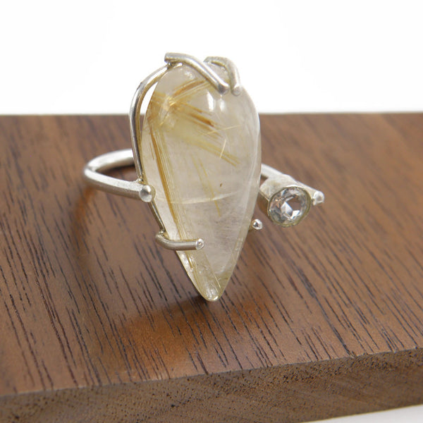 Adjustable Bypass Ring-Rutilated Quartz