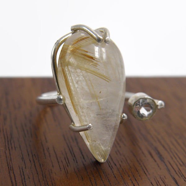 Adjustable Bypass Ring-Rutilated Quartz