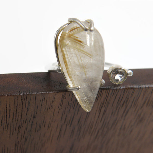 Adjustable Bypass Ring-Rutilated Quartz