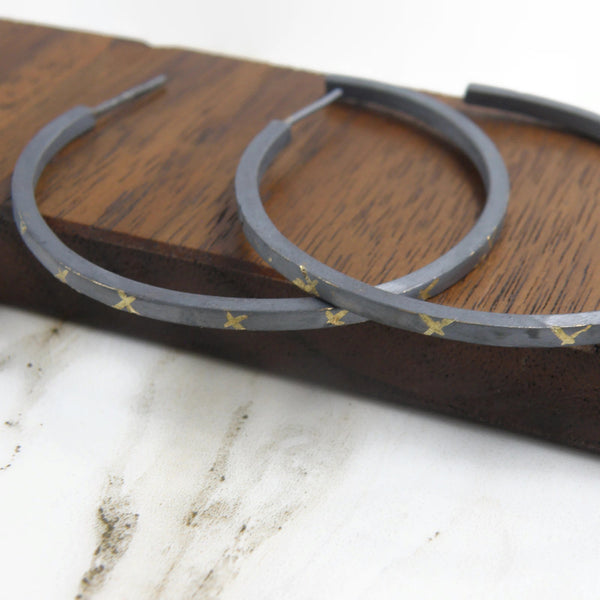 Gold Inlay Crossroads Large Hoops