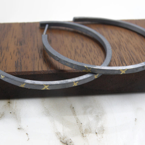 Gold Inlay Crossroads Large Hoops