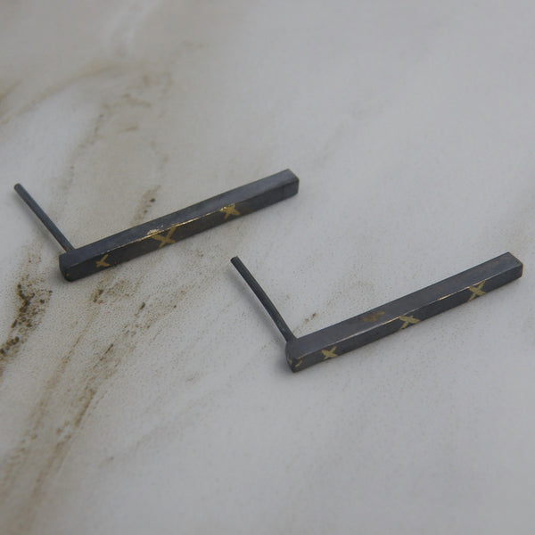 Gold Inlay Crossroads Bar Earrings