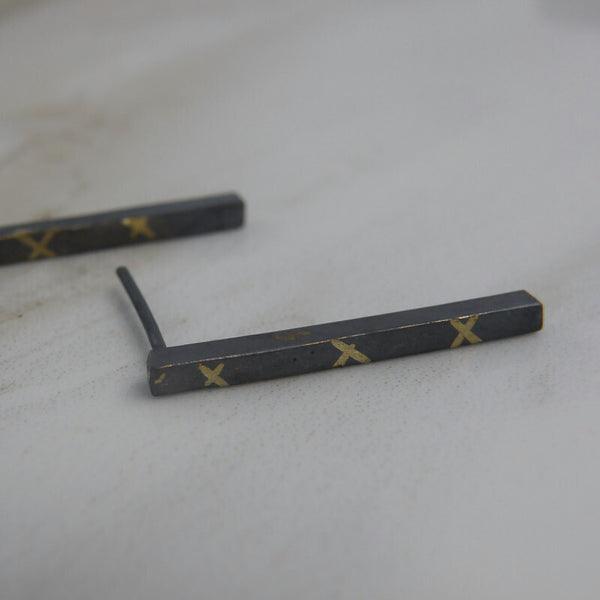 Gold Inlay Crossroads Bar Earrings