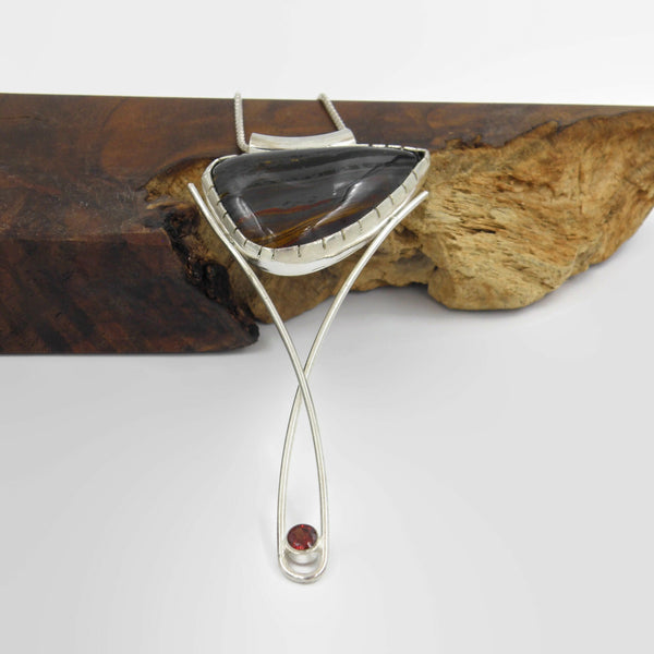 Long Elegant Statement Necklace-Tiger Iron