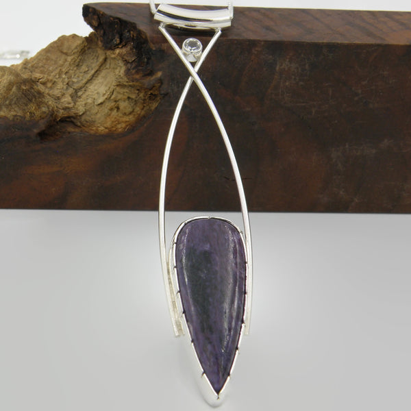Long Elegant Statement Necklace-Teardrop Charoite