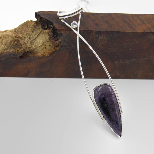 Long Elegant Statement Necklace-Teardrop Charoite