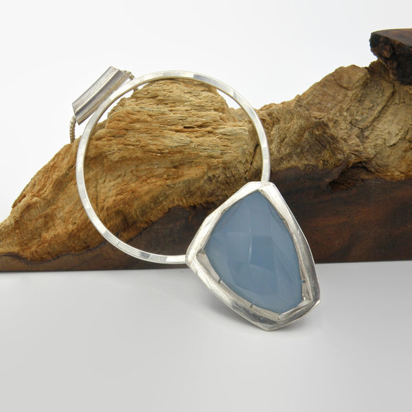 Chalcedony Circle Long Elegant Statement Necklace