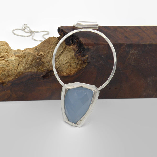 Chalcedony Circle Long Elegant Statement Necklace