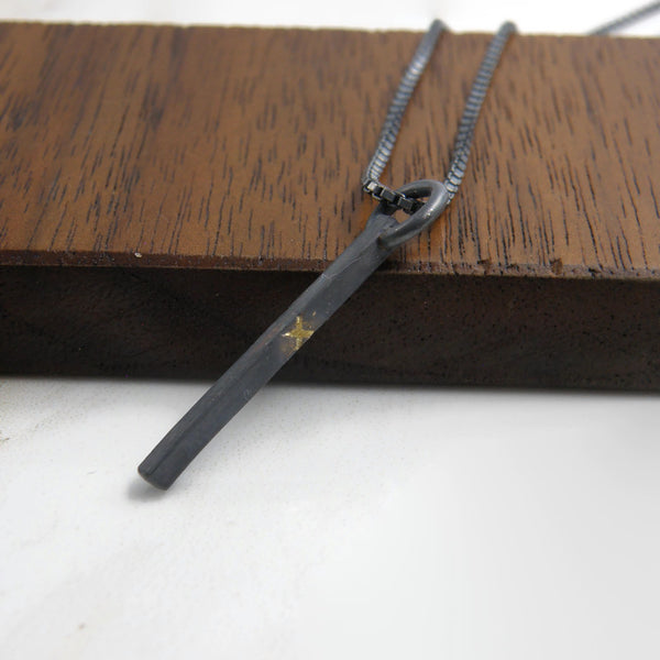 Gold Inlay Crossroads Bar Pendant Necklace