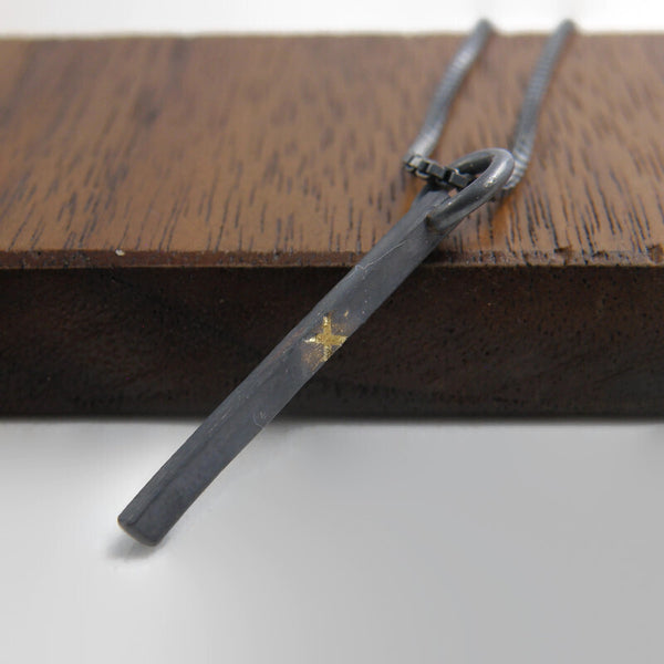 Gold Inlay Crossroads Bar Pendant Necklace