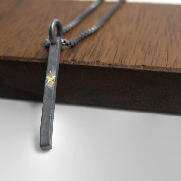Gold Inlay Crossroads Bar Pendant Necklace