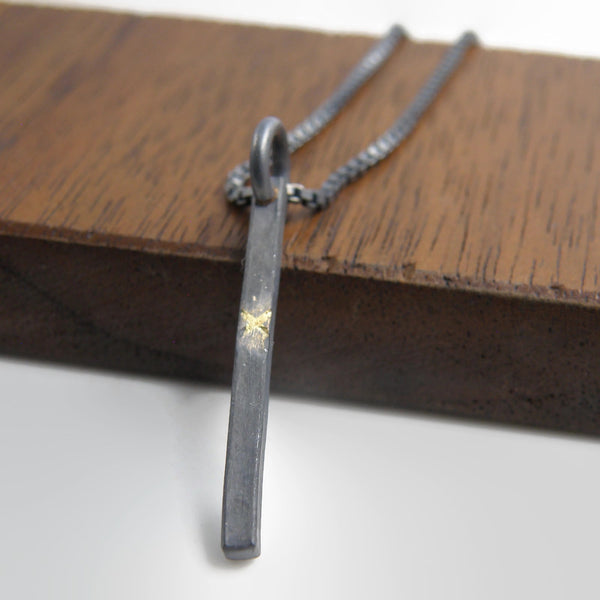 Gold Inlay Crossroads Bar Pendant Necklace