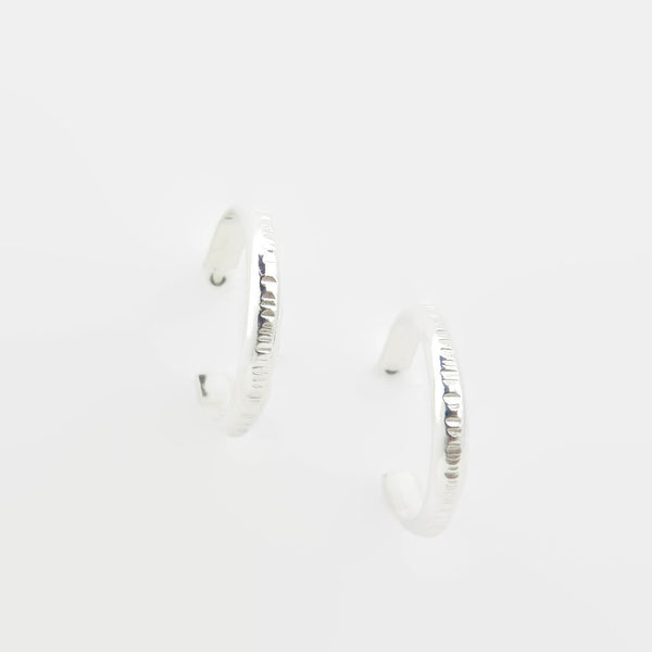 Small Grooved Silver Hoop Studs