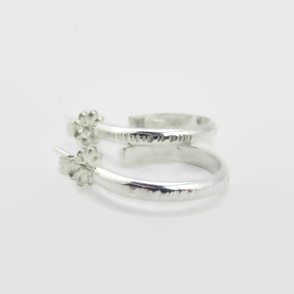 Small Grooved Silver Hoop Studs
