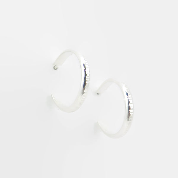 Small Grooved Silver Hoop Studs