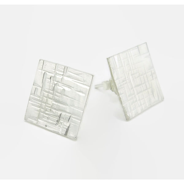 Silver Square Earrings- Linen Square