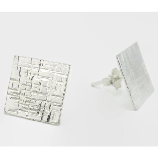 Silver Square Earrings- Linen Square