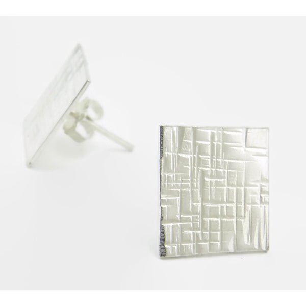 Silver Square Earrings- Linen Square