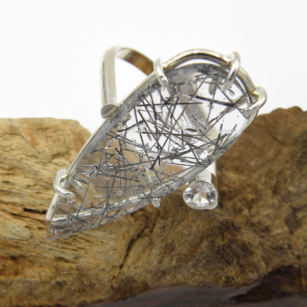 Adjustable Bypass Ring-Tourmalinated Quartz