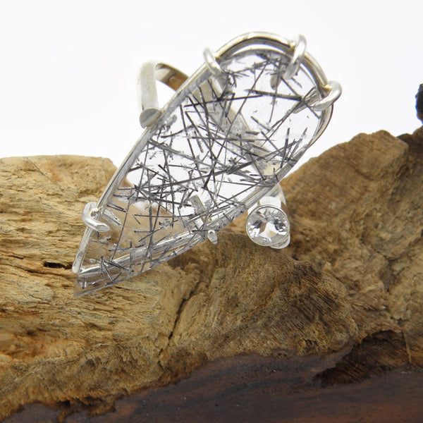 Adjustable Bypass Ring-Tourmalinated Quartz