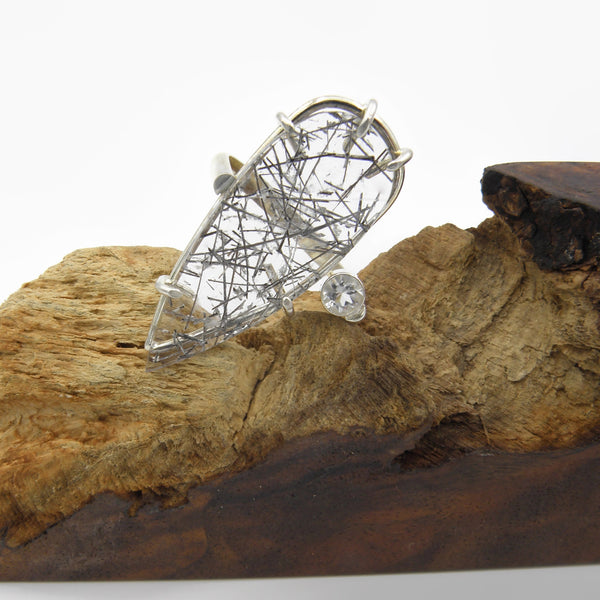 Adjustable Bypass Ring-Tourmalinated Quartz