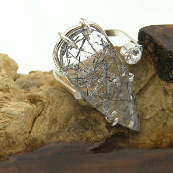 Adjustable Bypass Ring-Tourmalinated Quartz