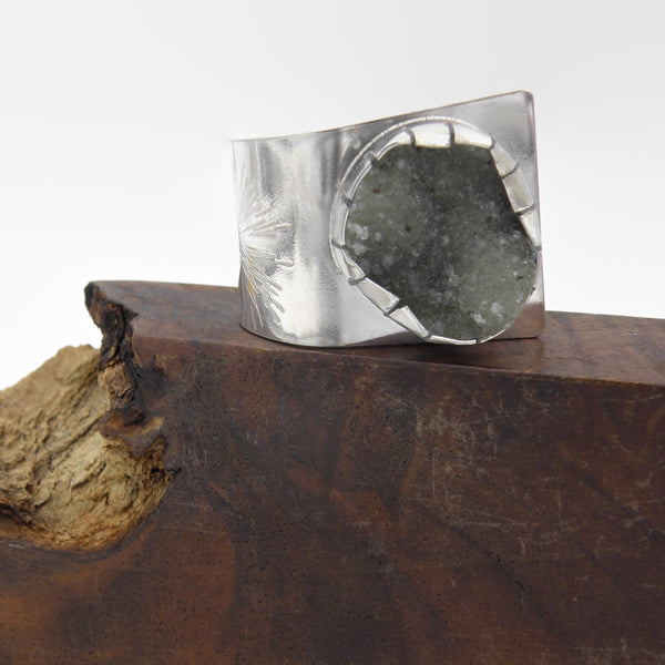 Green Druzy Fold Over Ring