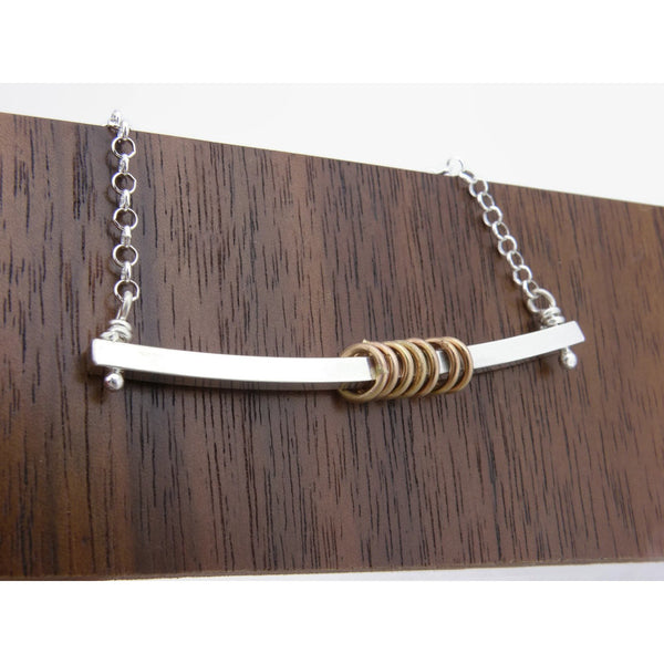 Silver Bar with Gold Rings Necklace
