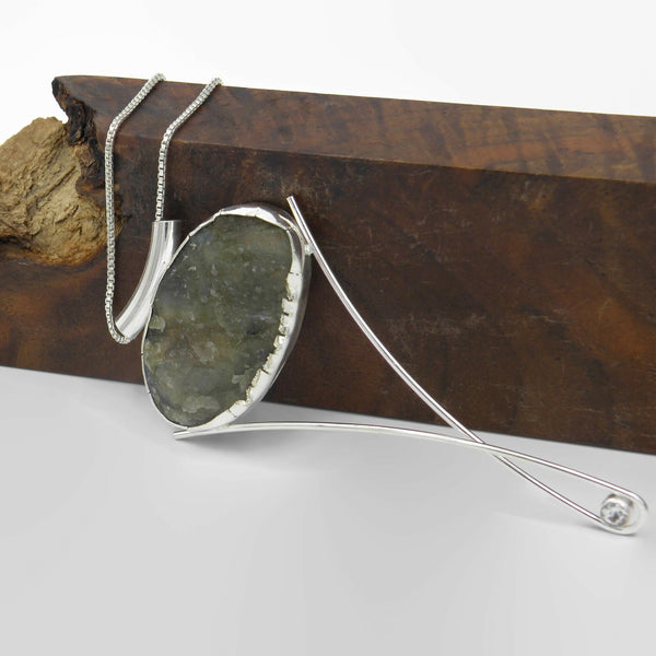 Labradorite Long Elegant Statement Necklace-Rough Cut