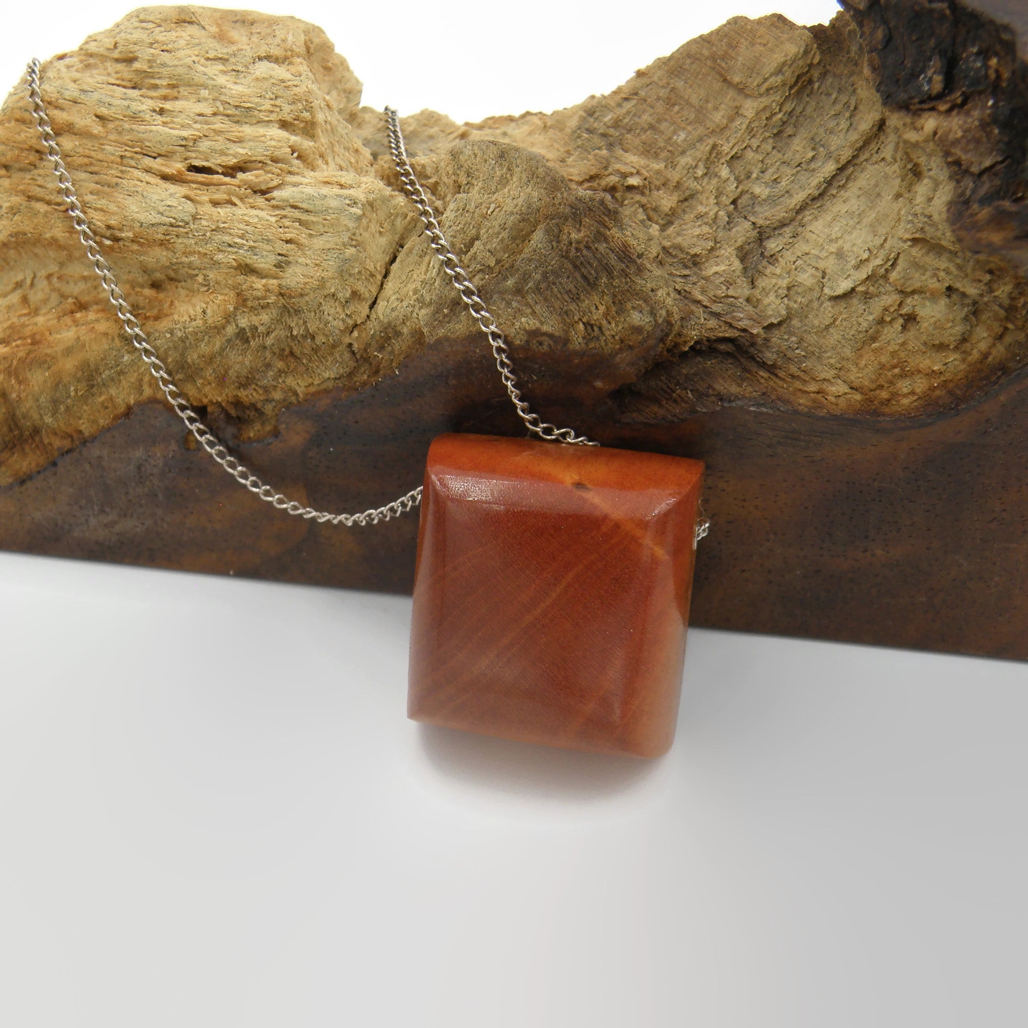 Pink Ivory Wood Square Necklace