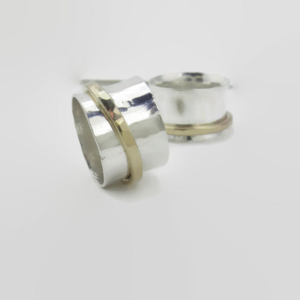 Two Tone Silver Gold Spinner Meditation Ring