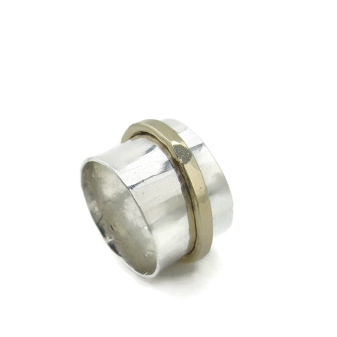 Two Tone Silver Gold Spinner Meditation Ring