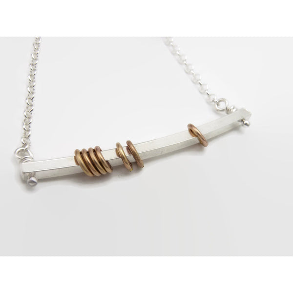 Silver Bar with Gold Rings Necklace